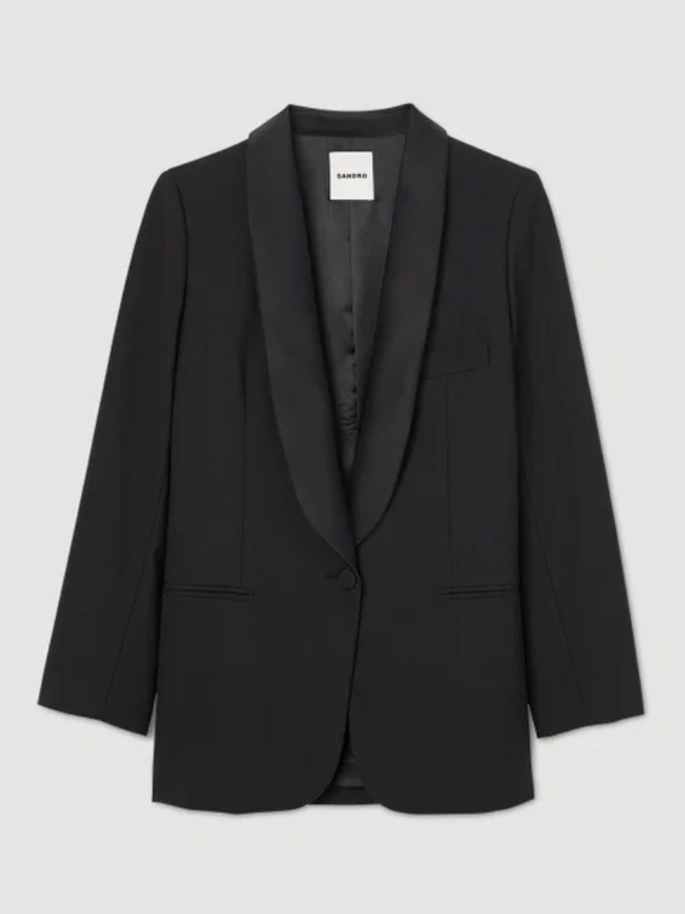 Sandro Black Satin Shawl Lapel Tuxedo Jacket